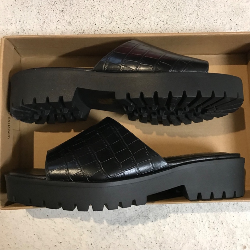 NEW Dirty Laundry Women's Sandals Respect Lug Sole Slide Flat Size 6/36 Black